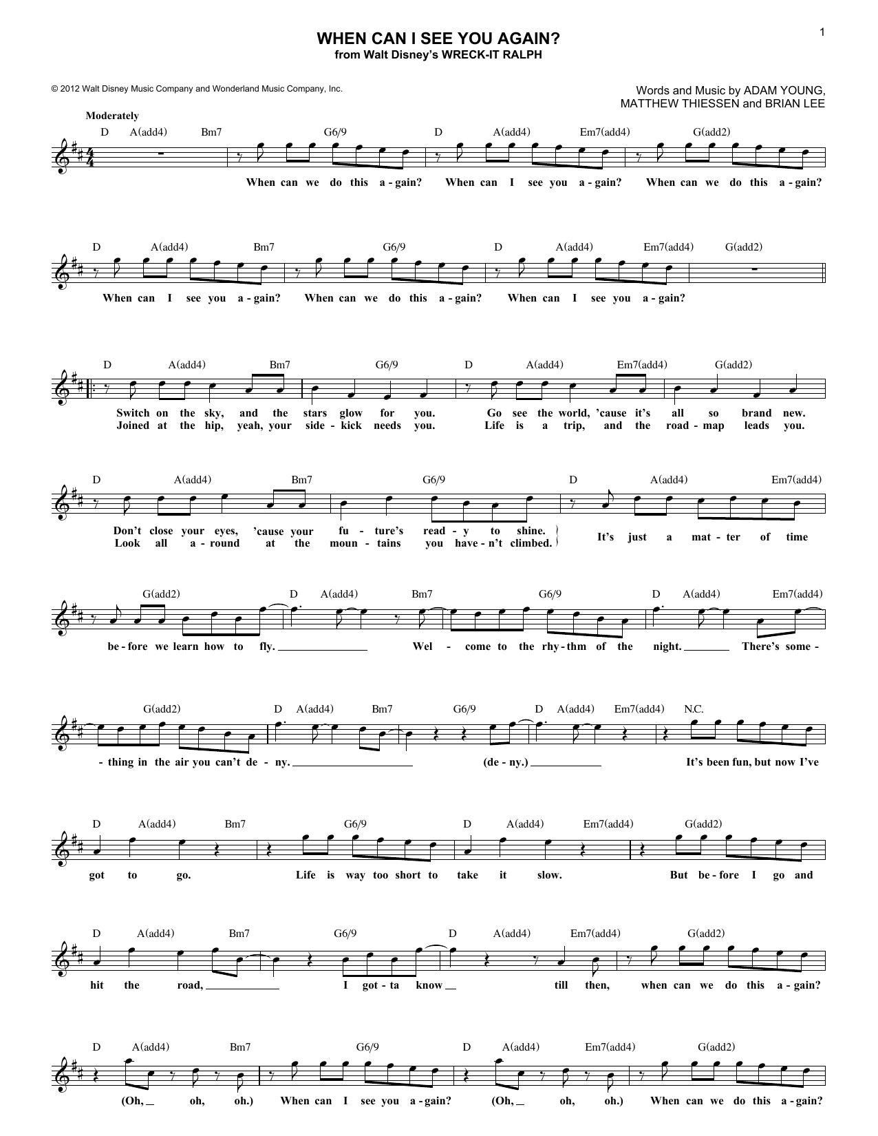 Owl City When Can I See You Again? Sheet Music