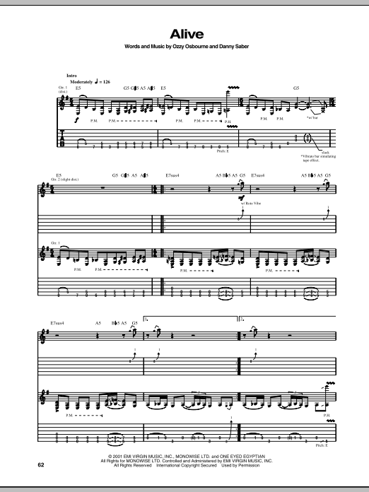 Ozzy Osbourne Alive Sheet Music