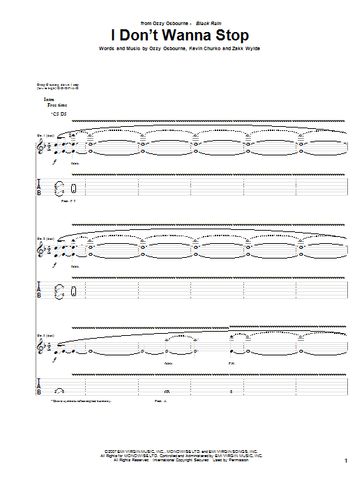 Ozzy Osbourne I Don't Wanna Stop Sheet Music