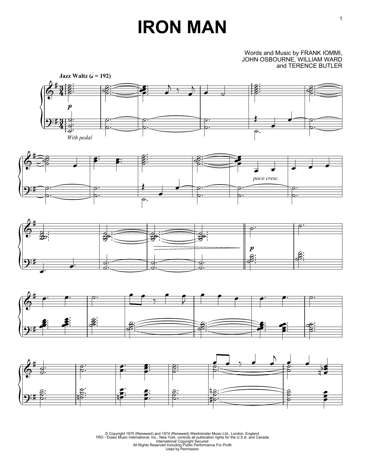 Ozzy Osbourne Iron Man [Jazz version] Sheet Music