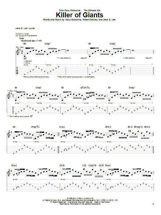 Ozzy Osbourne Killer Of Giants Sheet Music