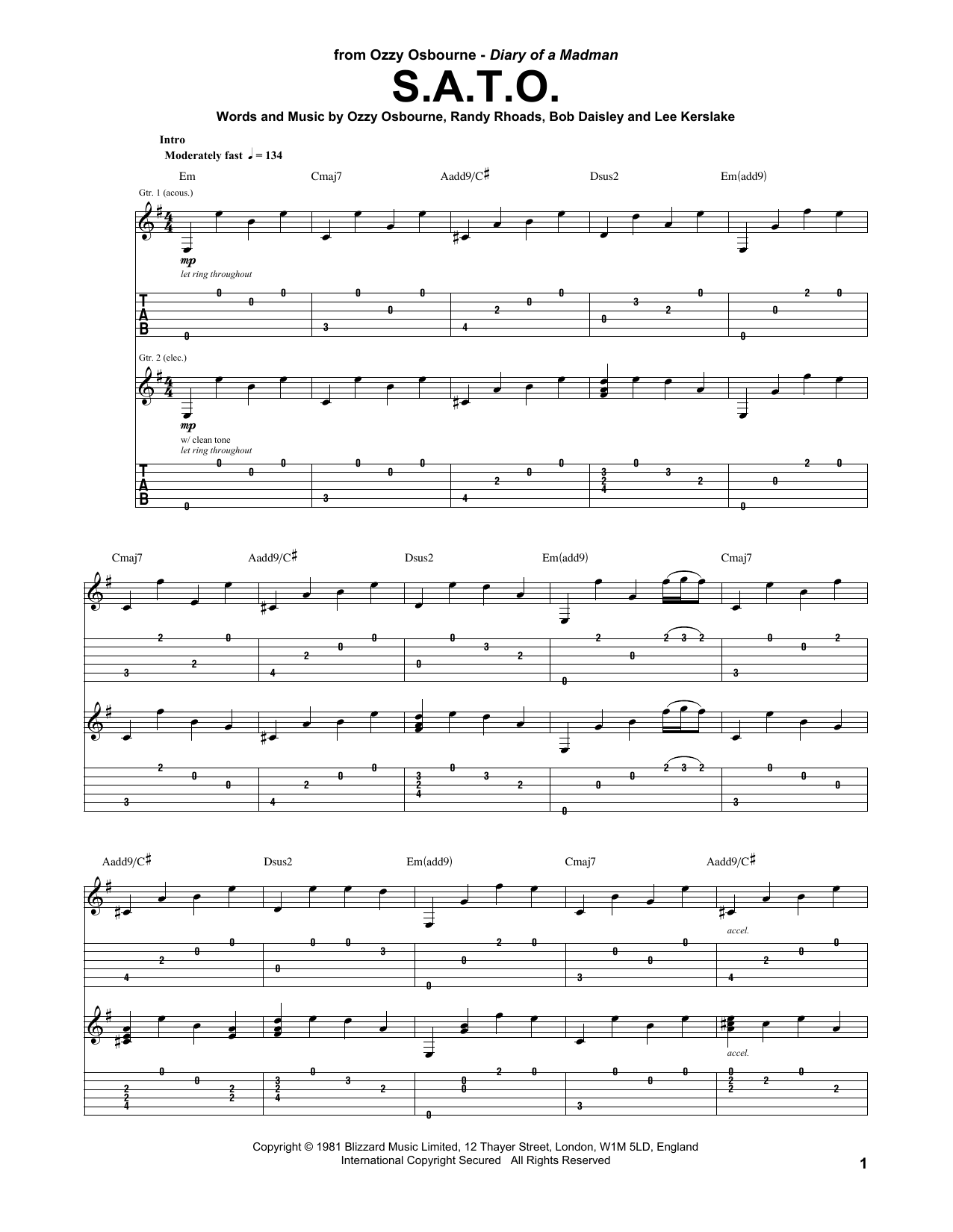 Ozzy Osbourne S.A.T.O. Sheet Music