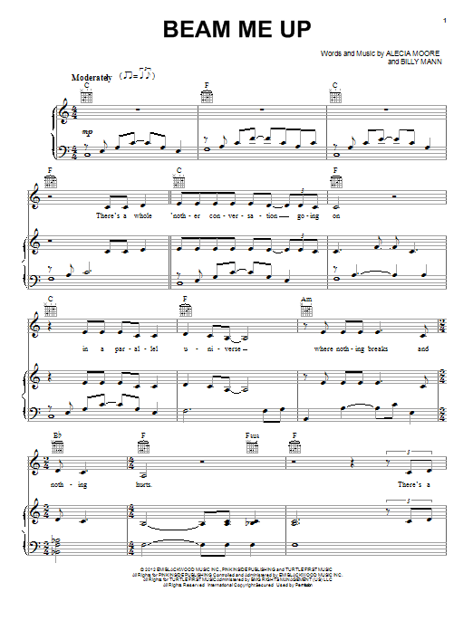 Pink Beam Me Up Sheet Music