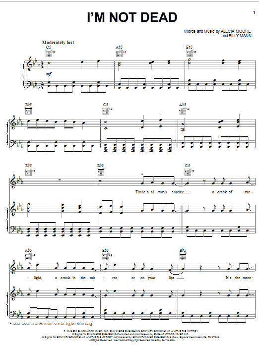 Pink I'm Not Dead Sheet Music