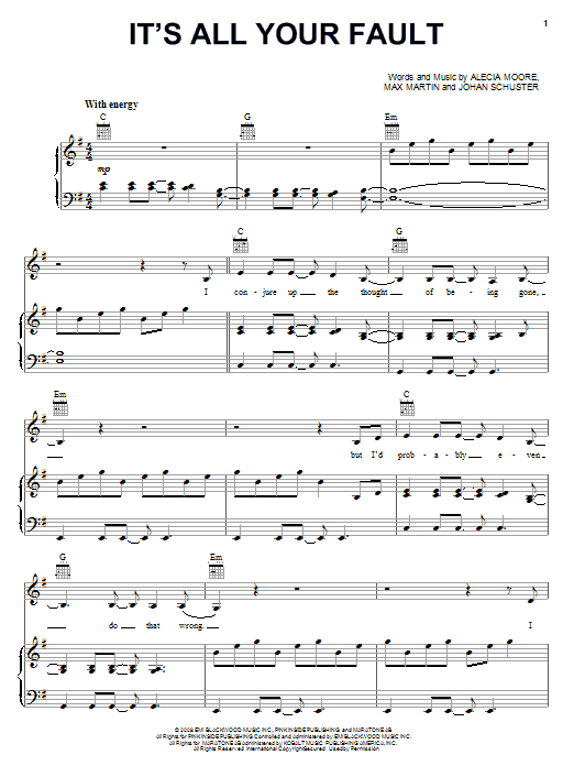 Pink It's All Your Fault Sheet Music