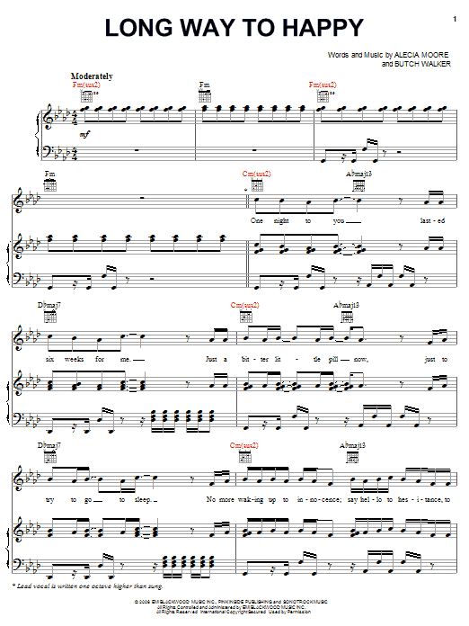 Pink Long Way To Happy Sheet Music