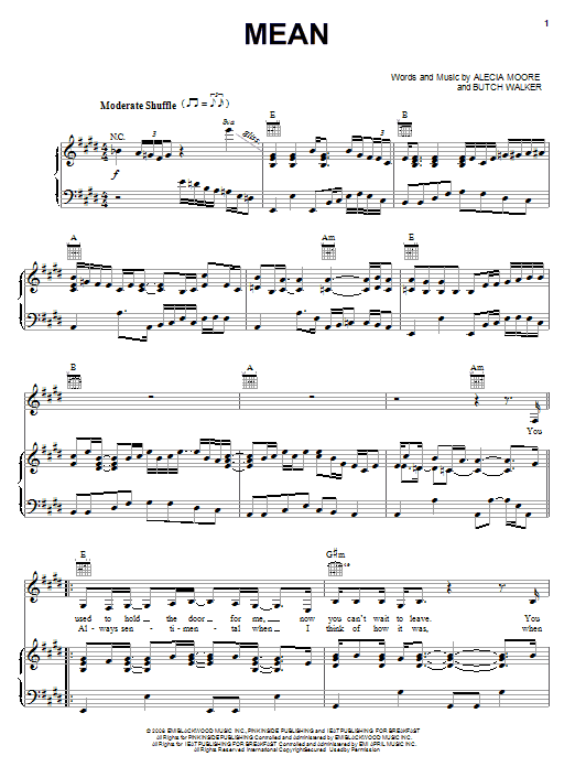 Pink Mean Sheet Music