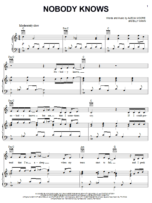 Pink Nobody Knows Sheet Music