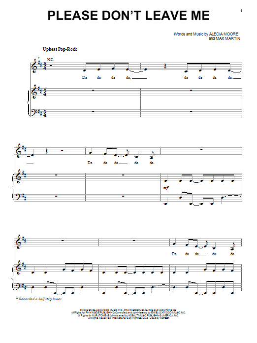 Pink Please Don't Leave Me Sheet Music