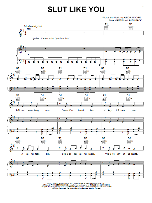Pink Slut Like You Sheet Music