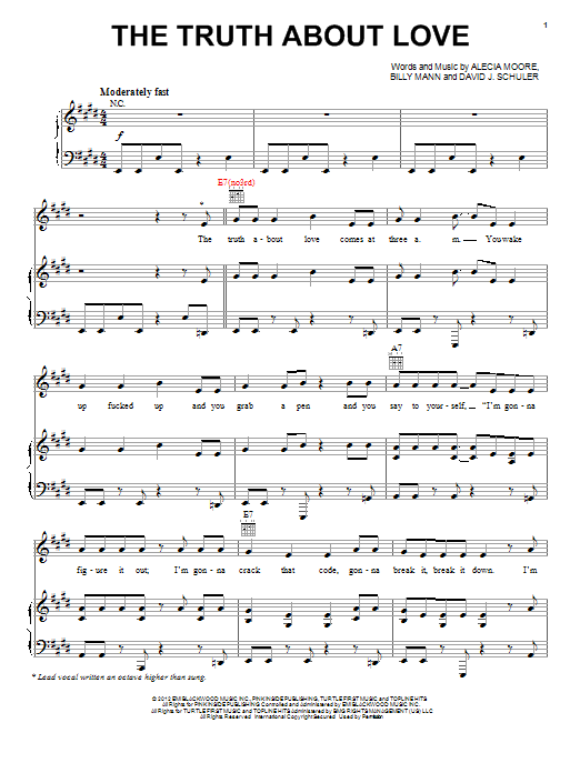 Pink The Truth About Love Sheet Music