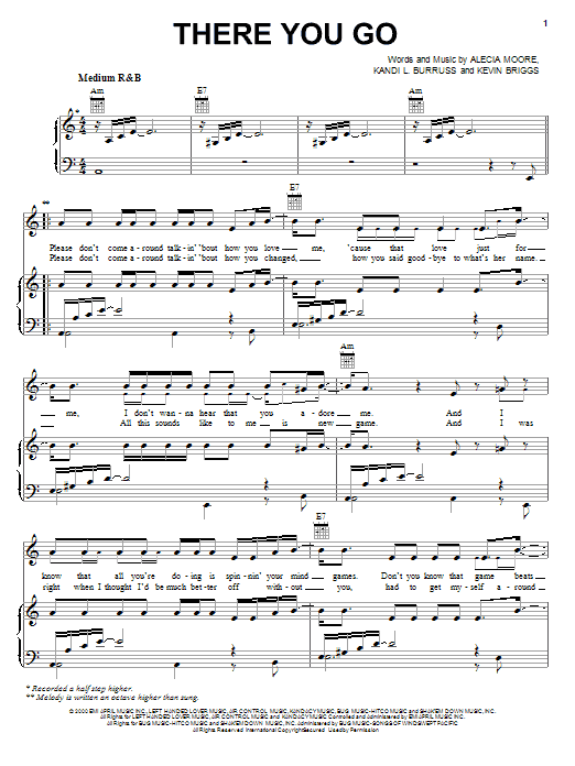 P!nk There You Go Sheet Music
