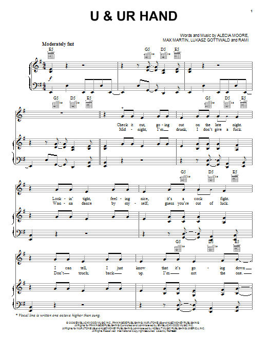 Pink U & UR Hand Sheet Music