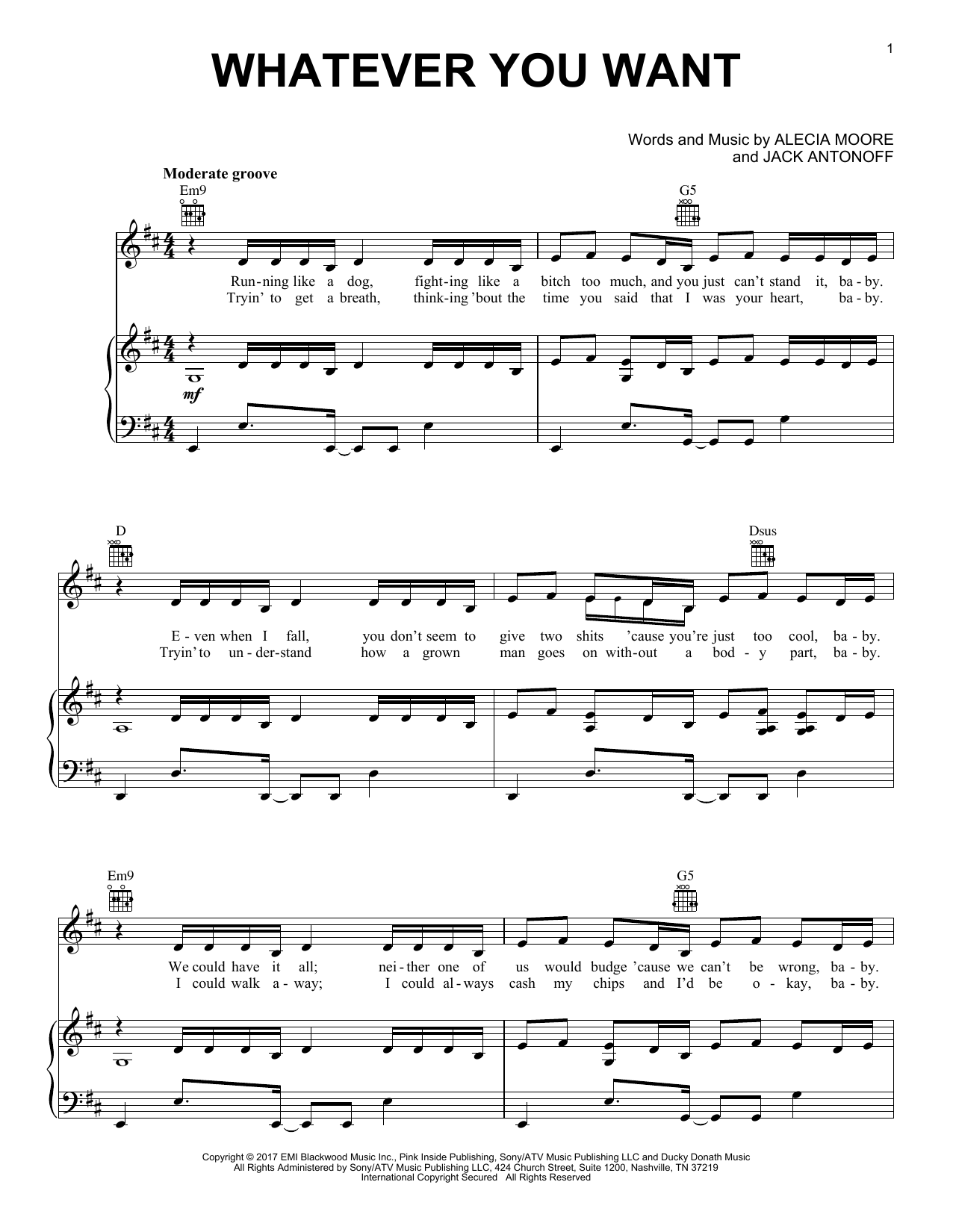 Pink Whatever You Want Sheet Music