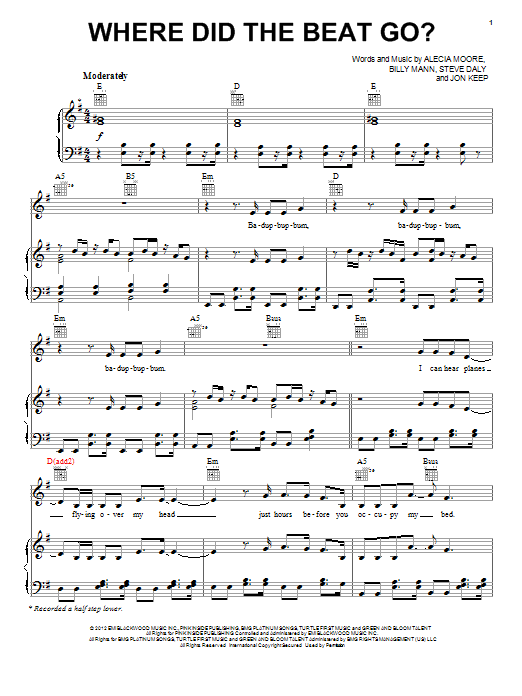 Pink Where Did The Beat Go? Sheet Music