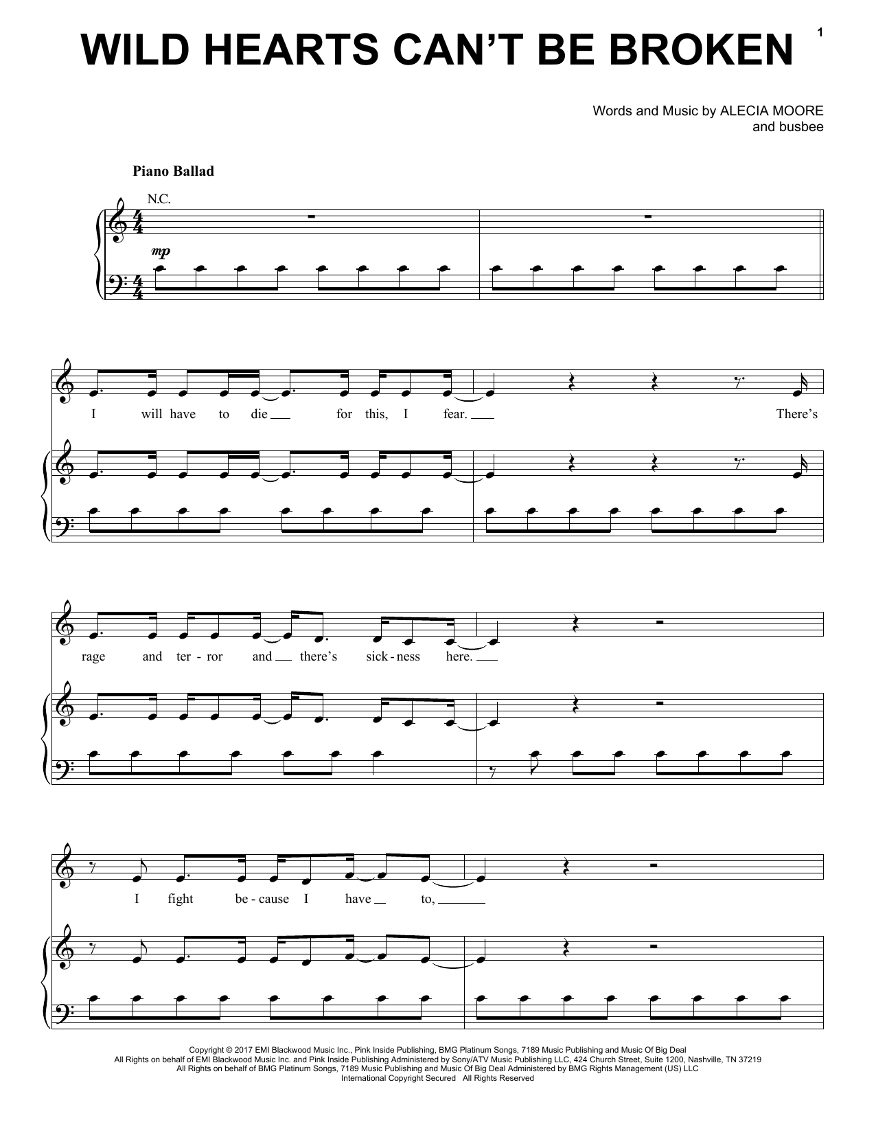 Pink Wild Hearts Can't Be Broken Sheet Music