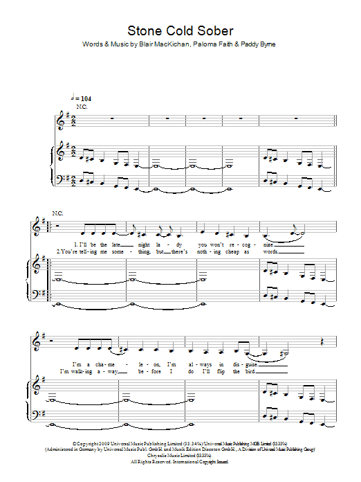Paloma Faith Stone Cold Sober Sheet Music