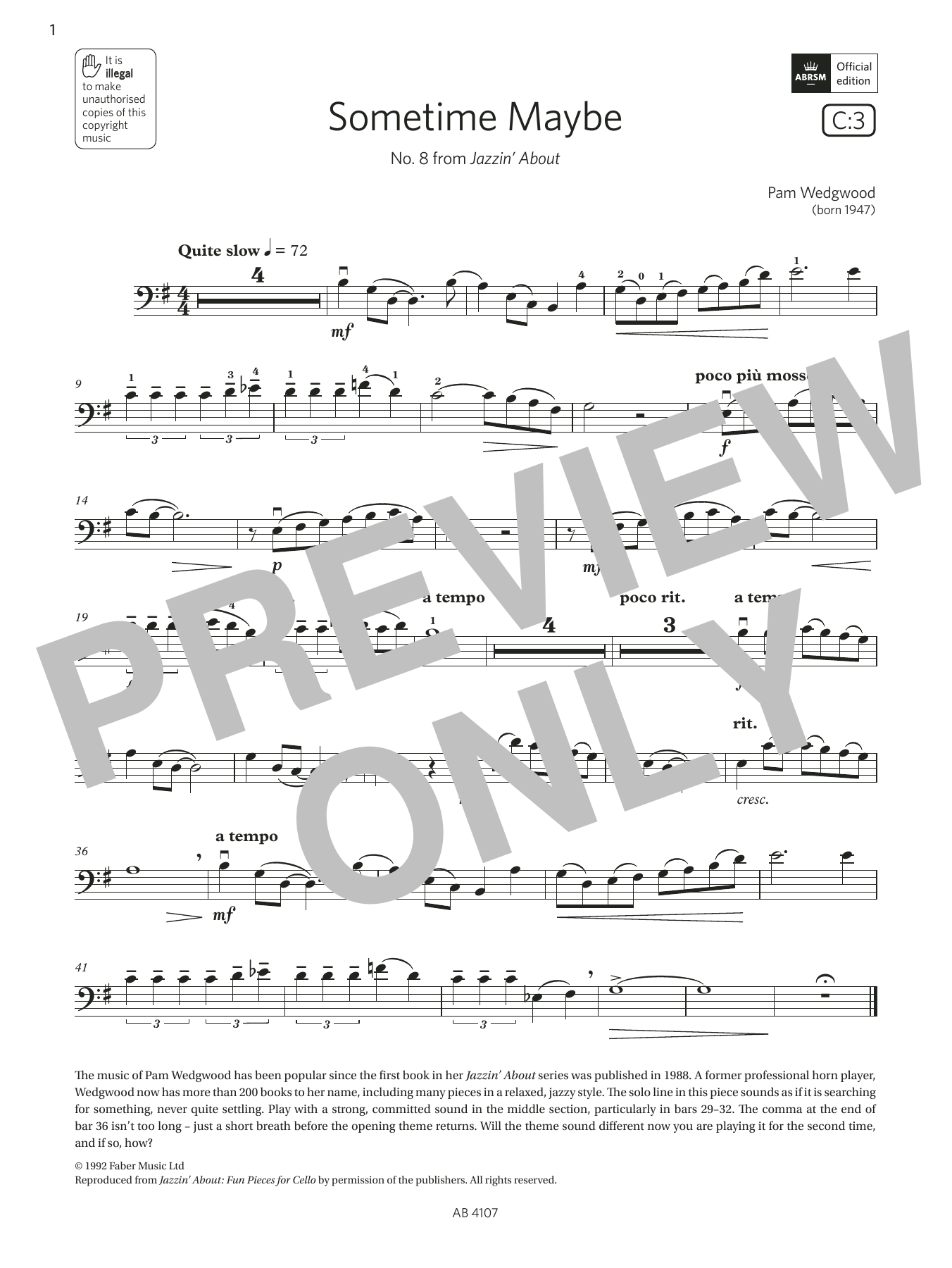 Pam Wedgwood Sometime Maybe (Grade 4, C3, from the ABRSM Cello Syllabus from 2024) Sheet Music
