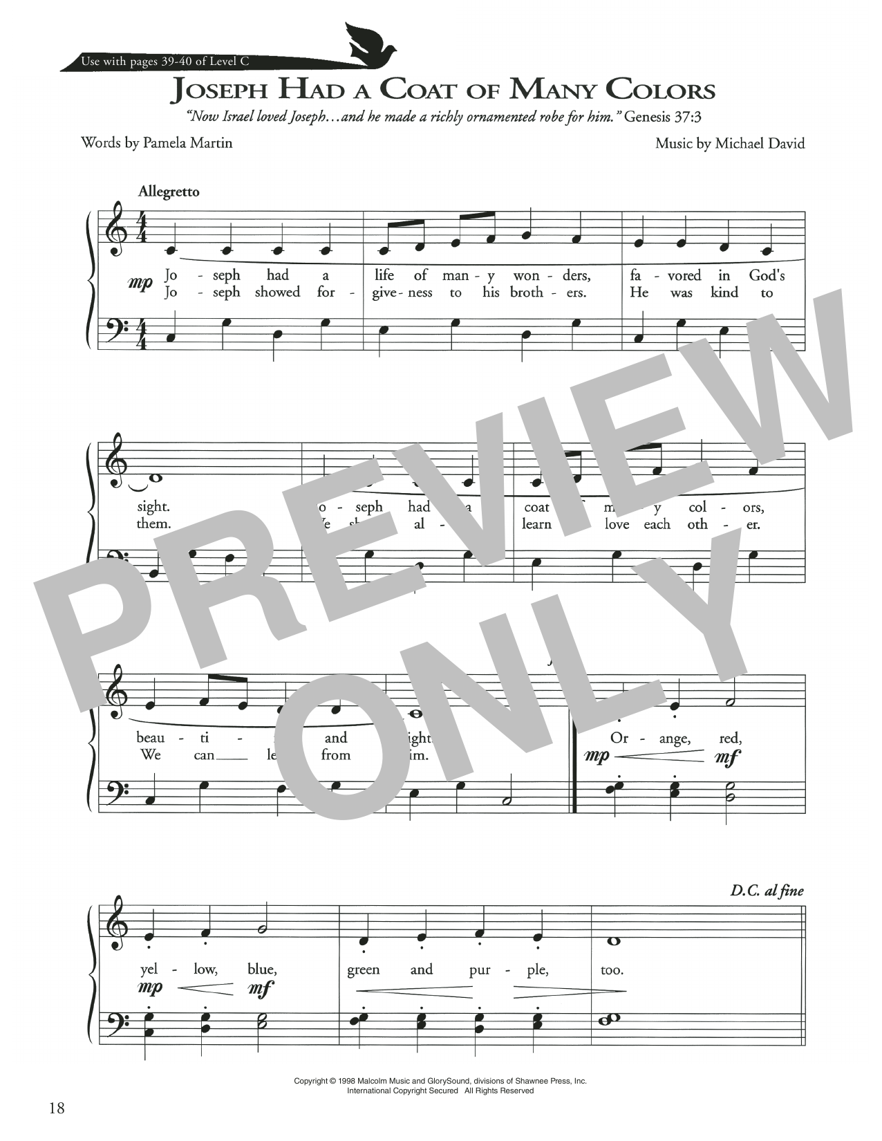 Pamela Martin Joseph Had A Coat Of Many Colors Sheet Music