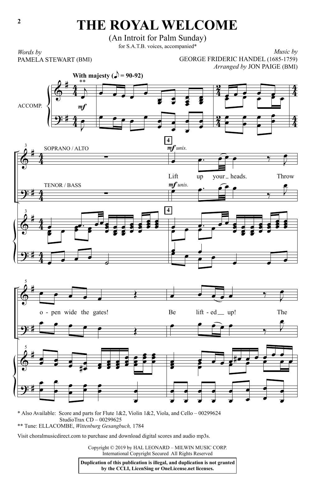 Pamela Stewart and George Frideric Handel The Royal Welcome (An Introit For Palm Sunday) (arr. John Paige) Sheet Music