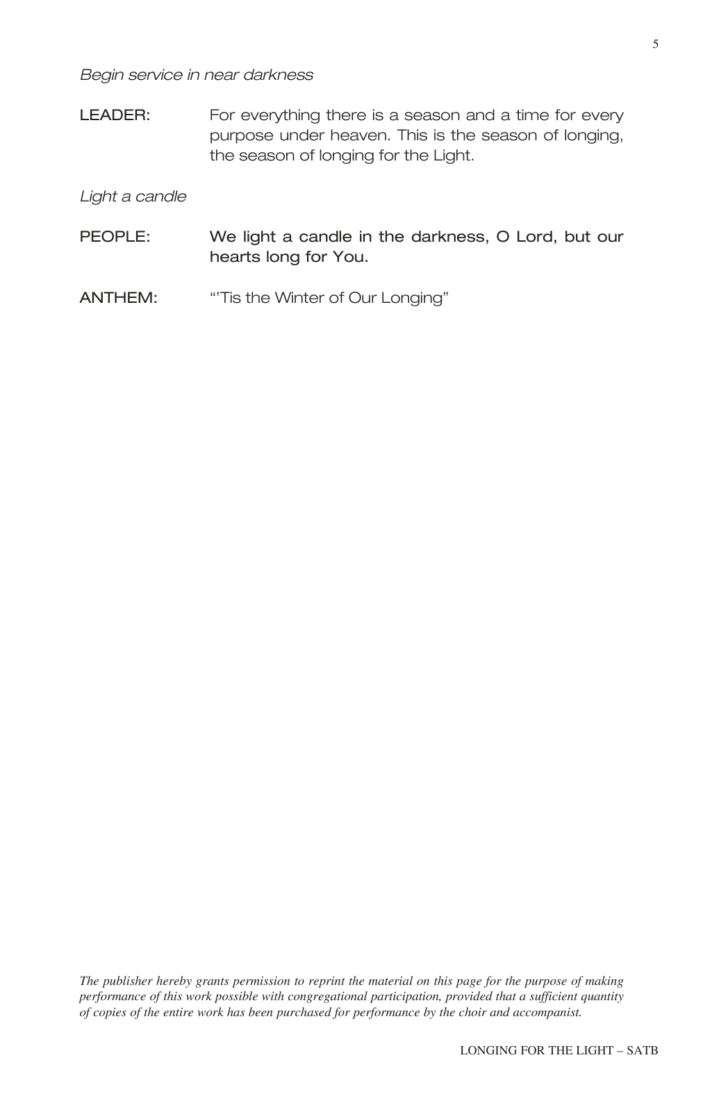 Pamela Stewart and John Purifoy Longing For The Light (A Service For Advent) Sheet Music