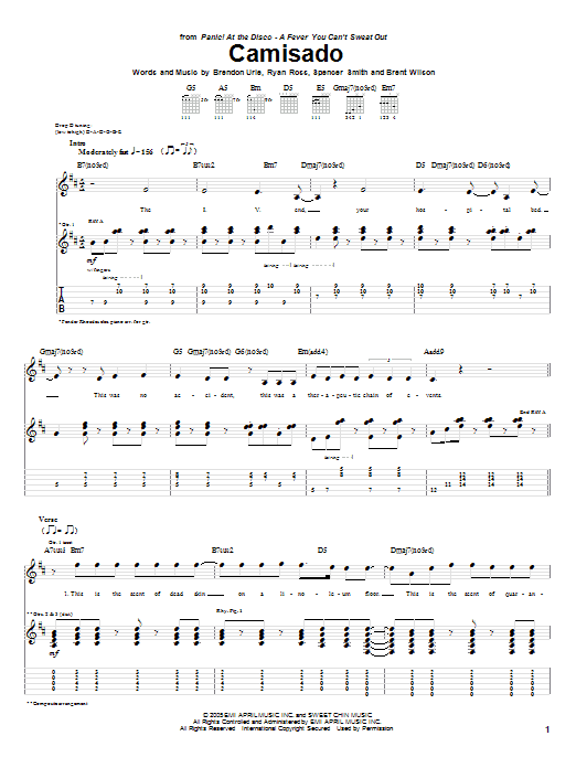 Panic! At The Disco Camisado Sheet Music
