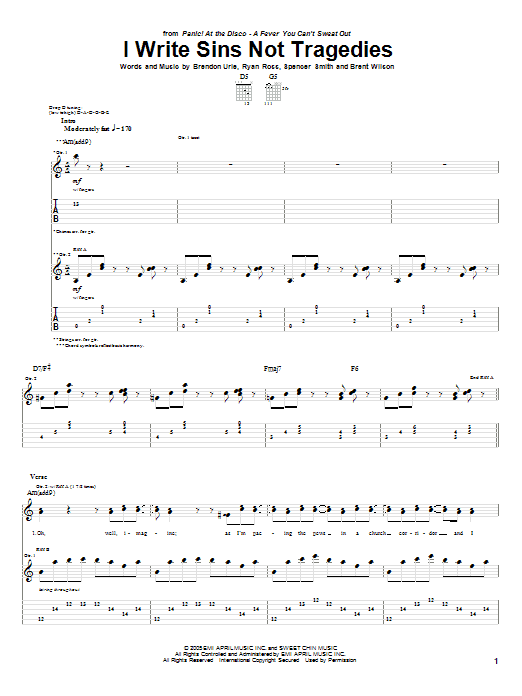 Panic! At The Disco I Write Sins Not Tragedies Sheet Music