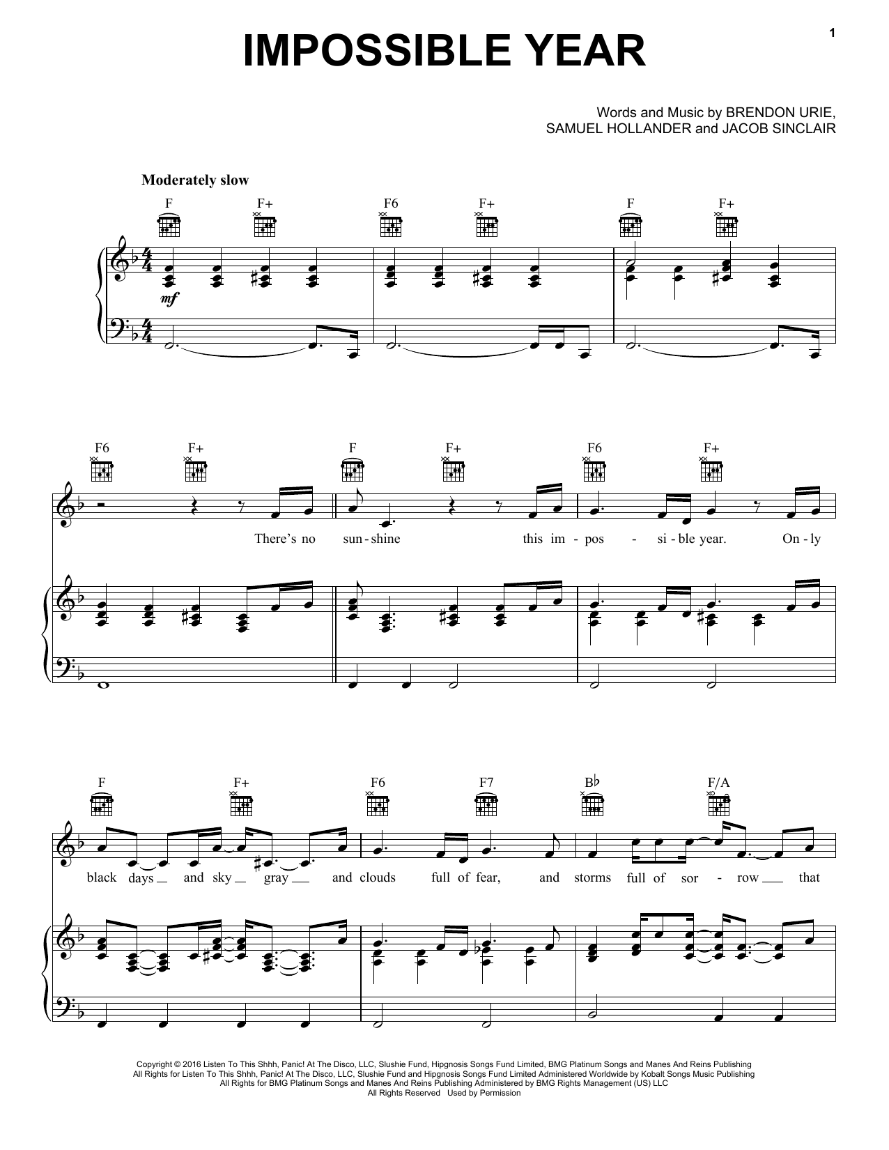 Panic! At The Disco Impossible Year Sheet Music