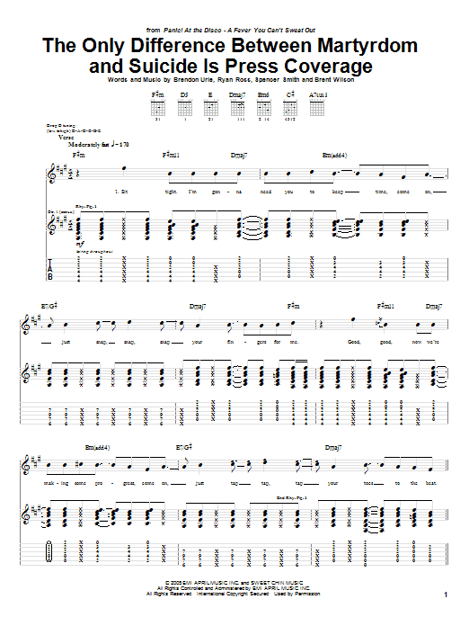Panic! At The Disco The Only Difference Between Martyrdom And Suicide Is Press Coverage Sheet Music