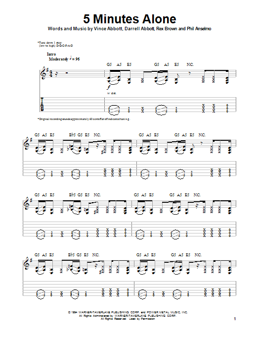 Pantera 5 Minutes Alone Sheet Music