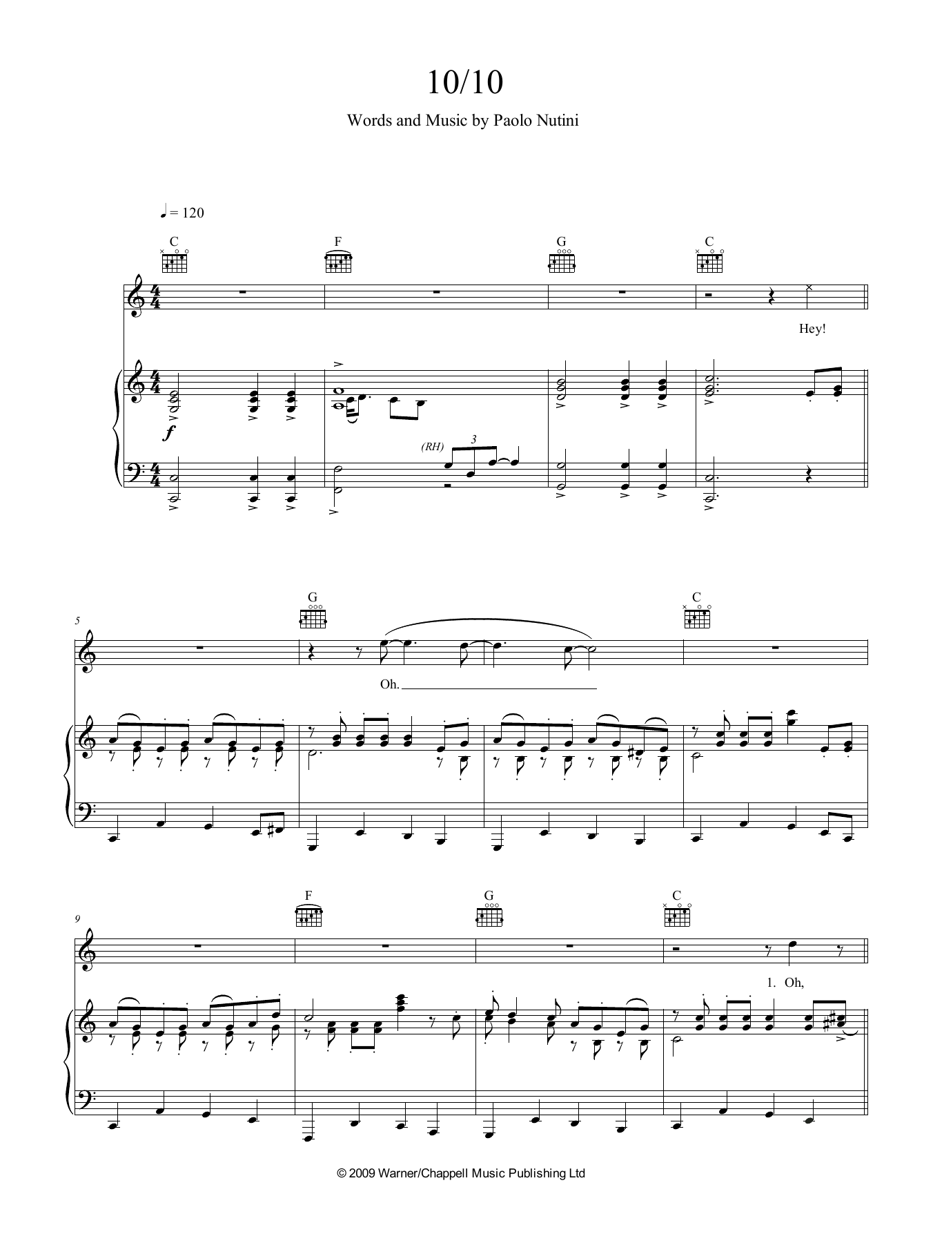 Paolo Nutini 10 Out Of 10 Sheet Music