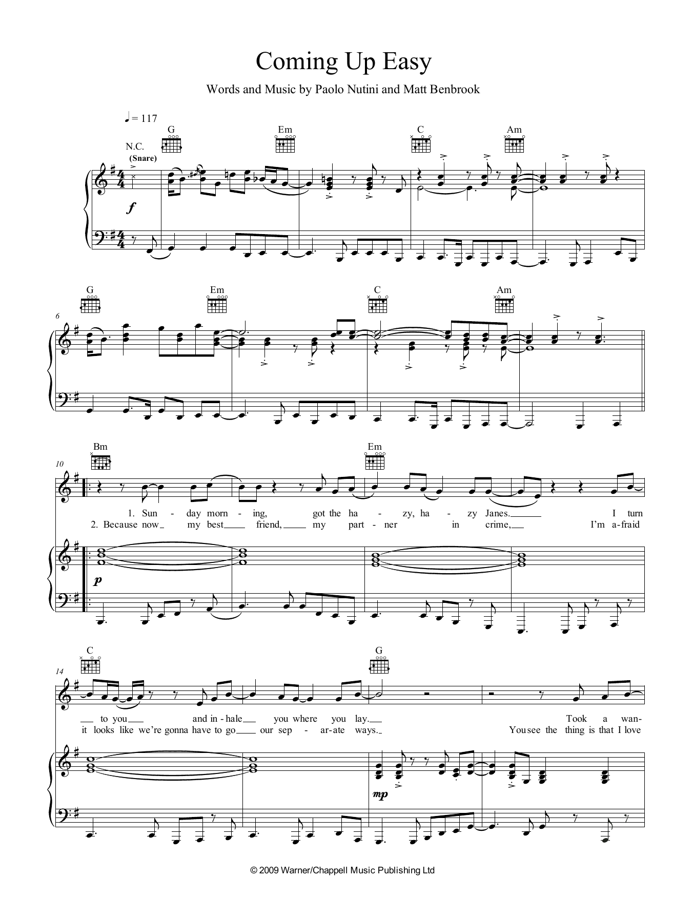 Paolo Nutini Coming Up Easy Sheet Music