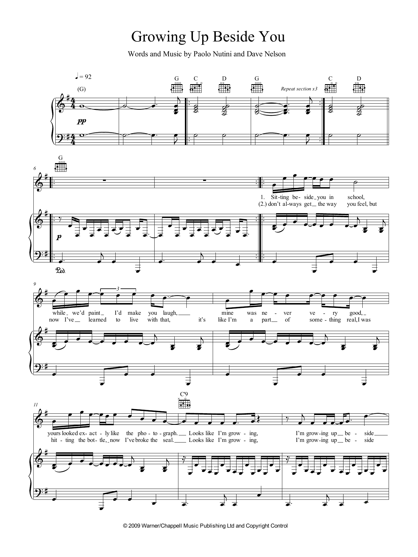 Paolo Nutini Growing Up Beside You Sheet Music