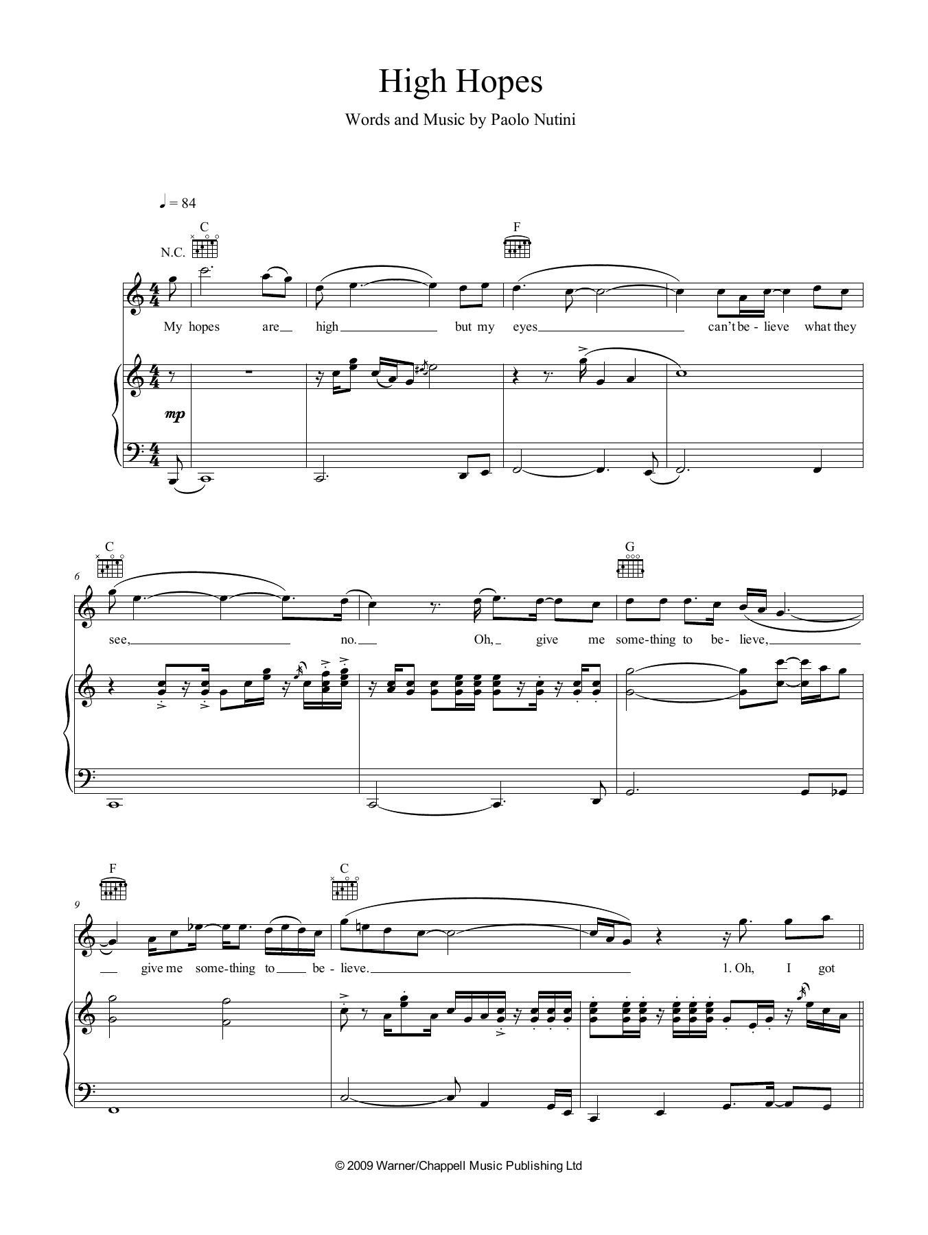 Paolo Nutini High Hopes Sheet Music
