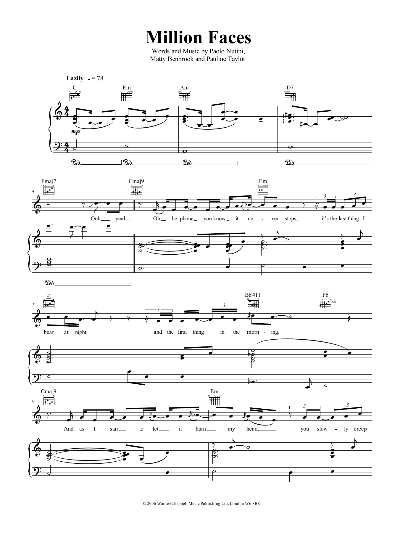 Paolo Nutini Million Faces Sheet Music