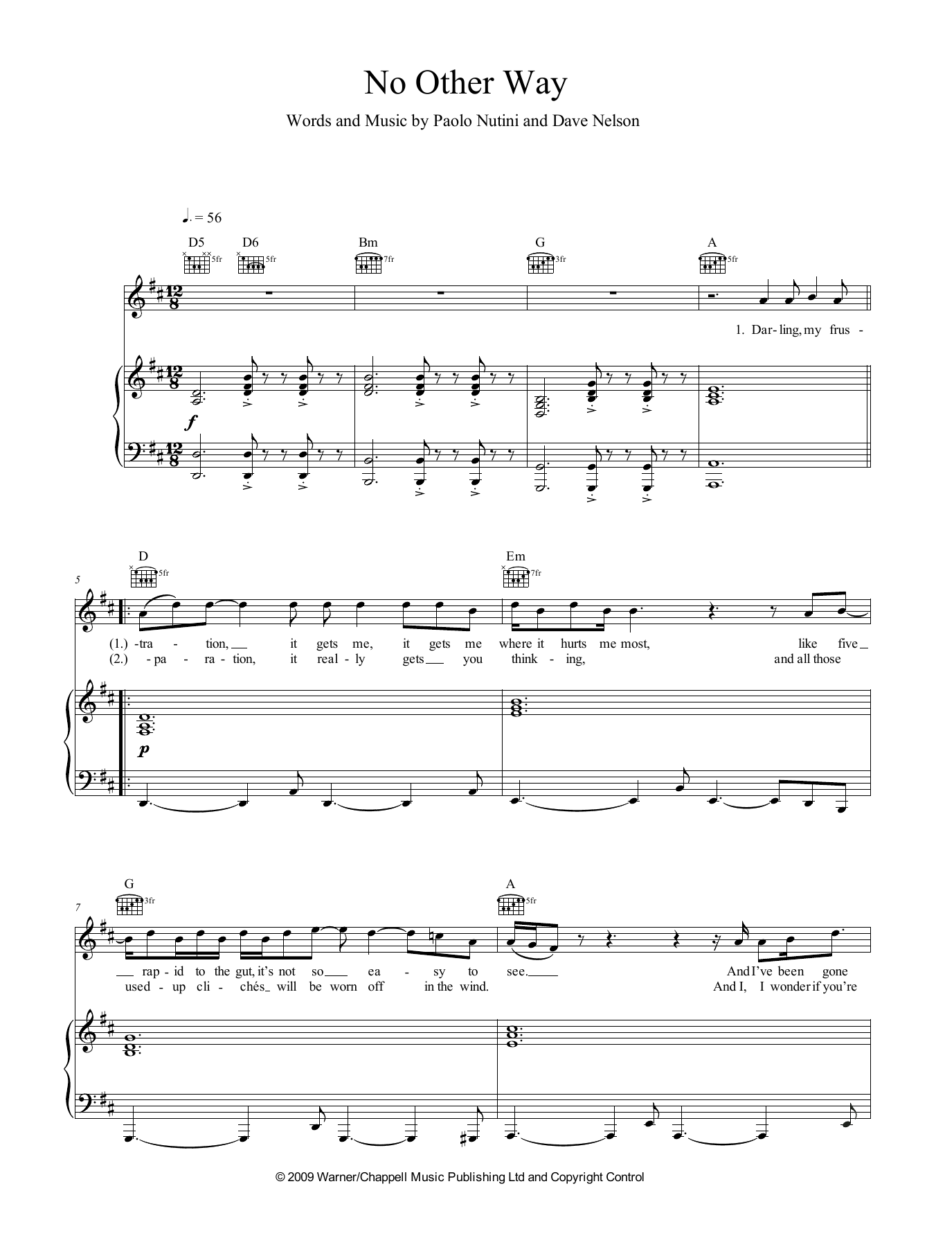 Paolo Nutini No Other Way Sheet Music