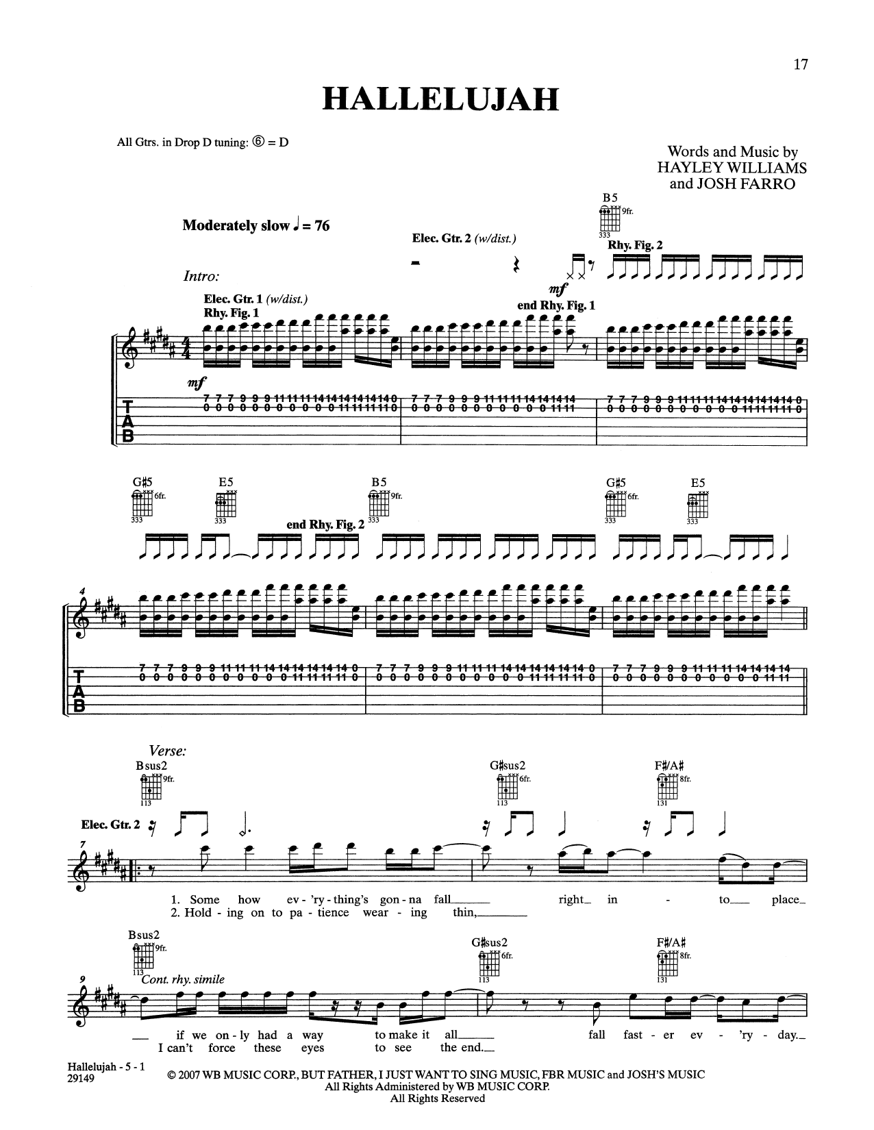Paramore Hallelujah Sheet Music
