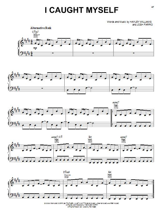 Paramore I Caught Myself Sheet Music