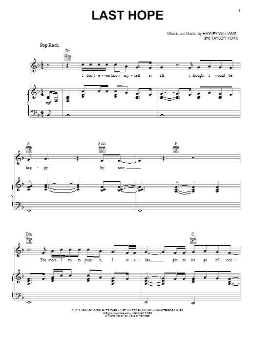 Paramore Last Hope Sheet Music