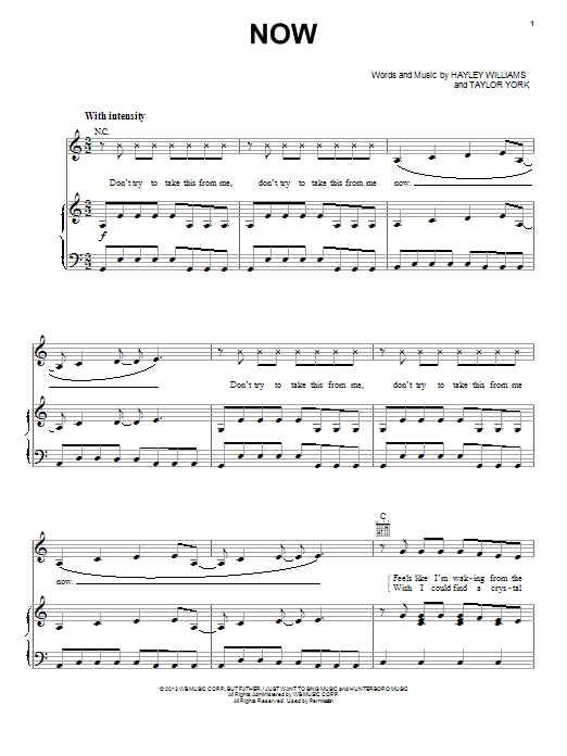 Paramore Now Sheet Music