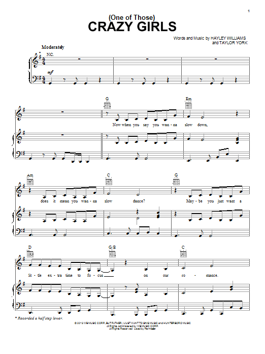 Paramore (One Of Those) Crazy Girls Sheet Music