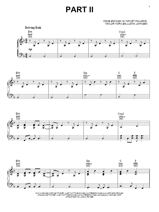 Paramore Part II Sheet Music