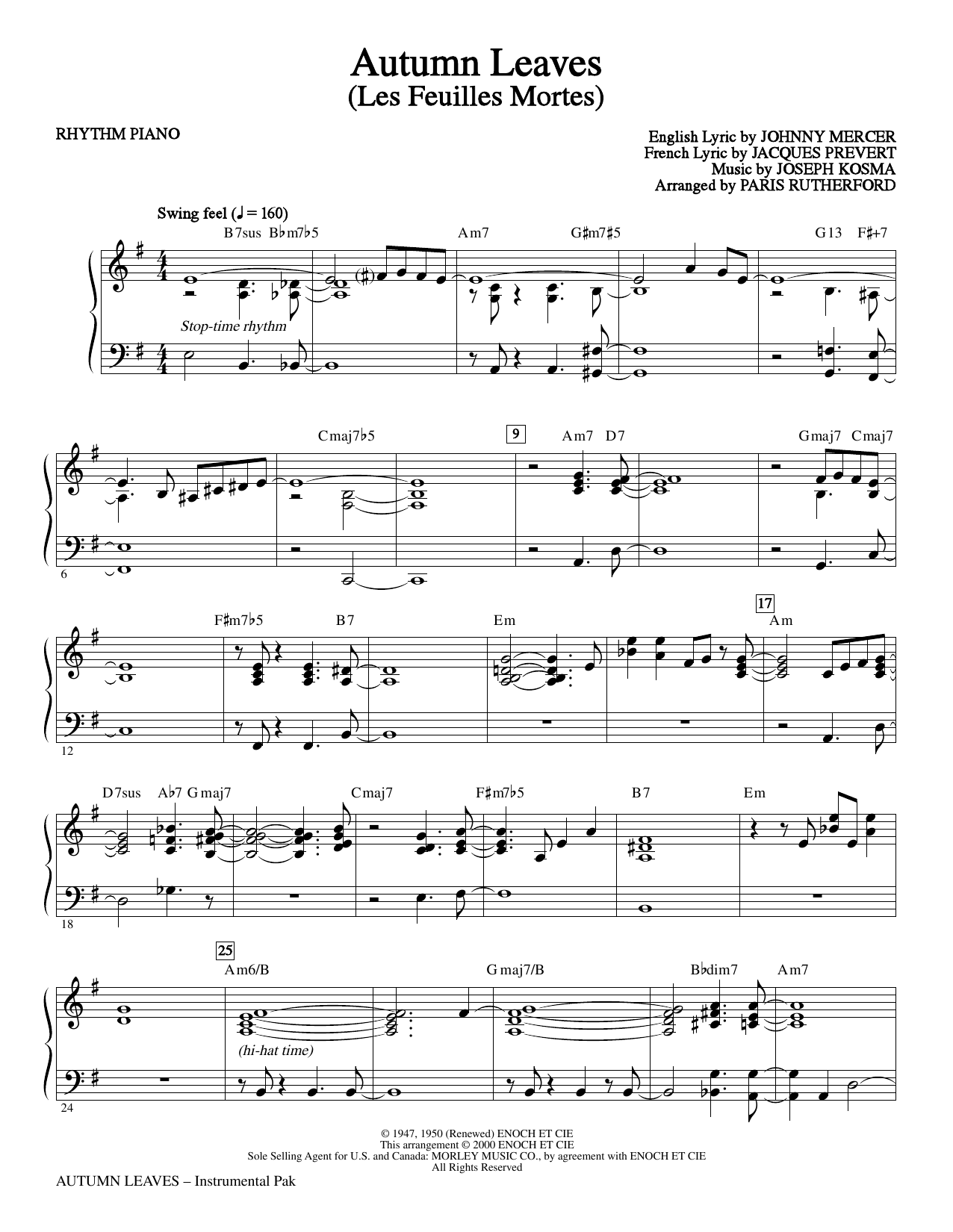 Paris Rutherford Autumn Leaves - Rhythm Piano Sheet Music