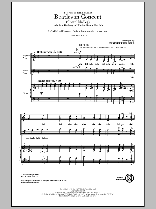 Paris Rutherford Beatles In Concert (Medley) Sheet Music