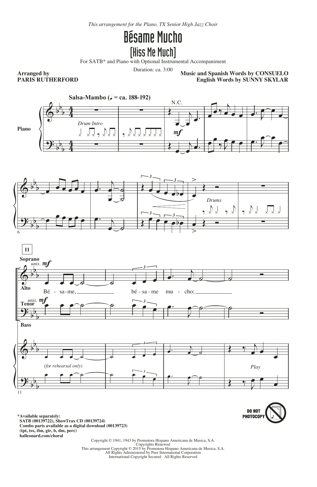 Paris Rutherford Bésame Mucho (Kiss Me Much) Sheet Music