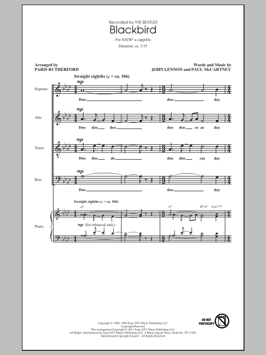 Paris Rutherford Blackbird Sheet Music