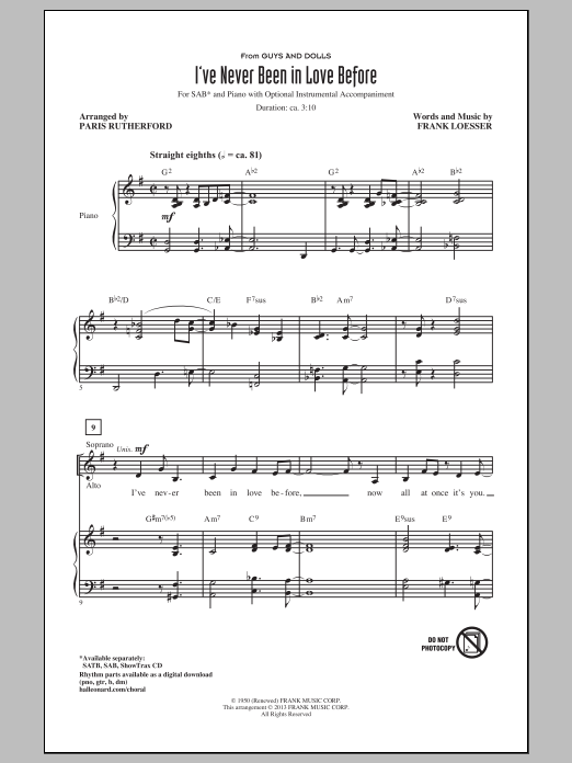Paris Rutherford I've Never Been In Love Before Sheet Music