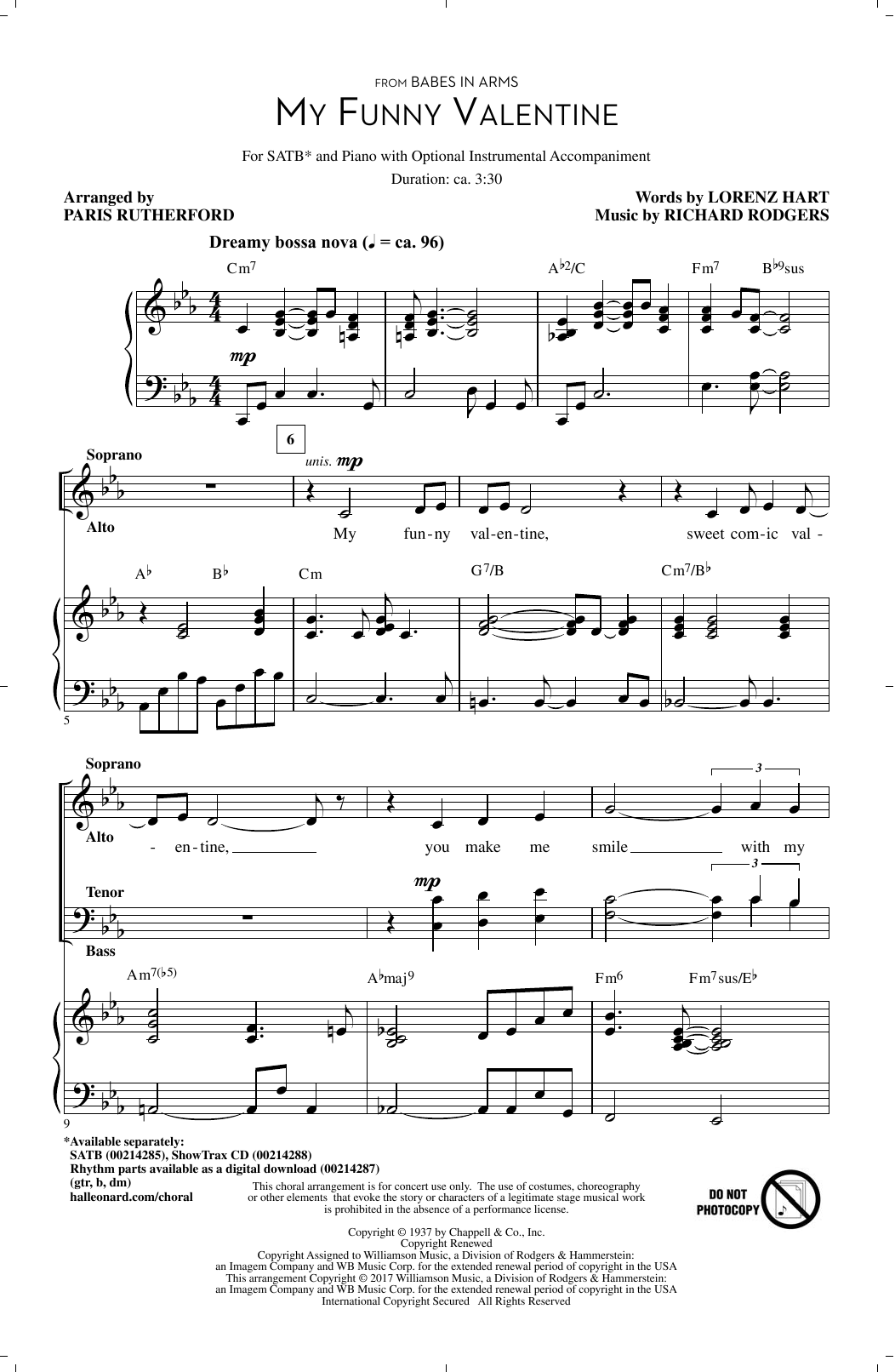 Paris Rutherford My Funny Valentine Sheet Music