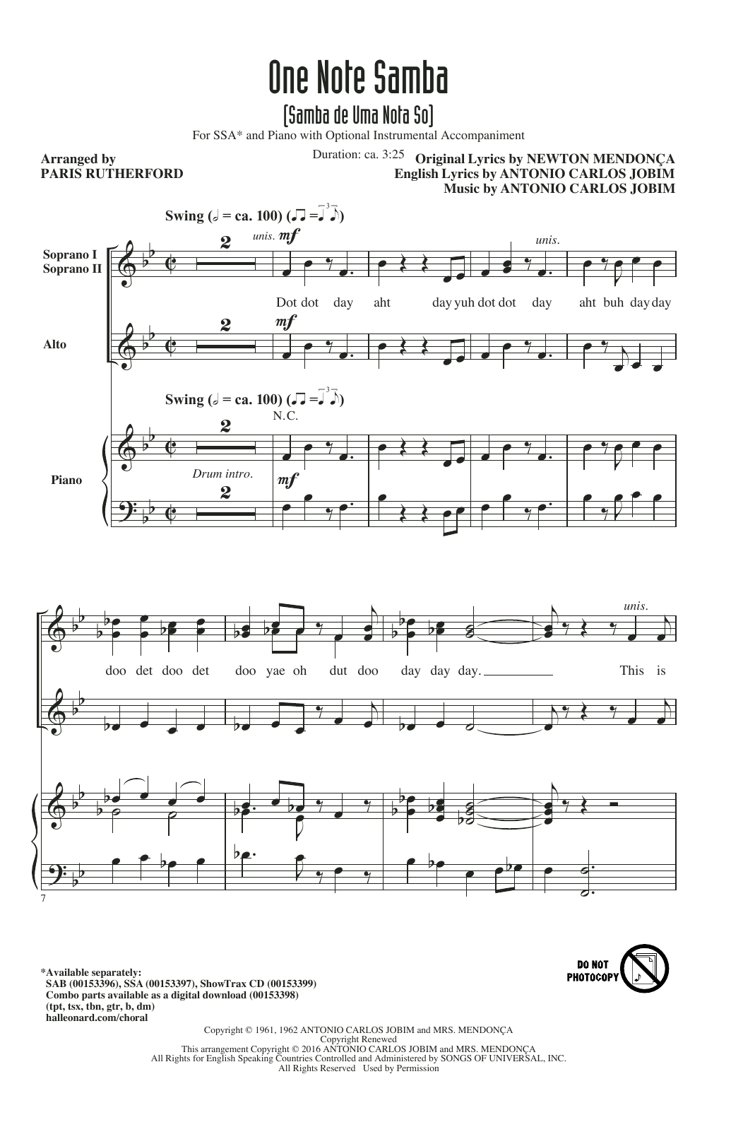 Paris Rutherford One Note Samba (Samba De Uma Nota So) Sheet Music
