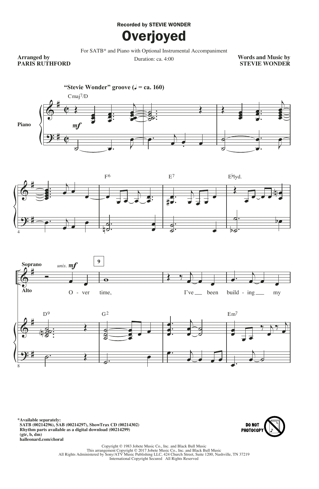 Paris Rutherford Overjoyed Sheet Music
